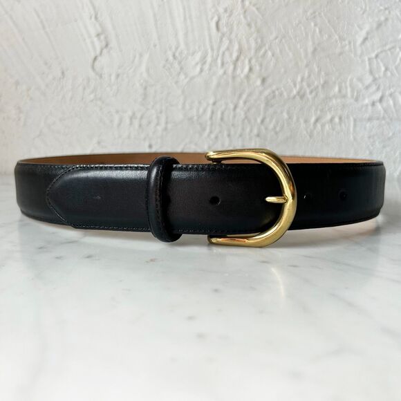 Lands' End Black Leather Belt 506 Solid Brass Buckle - Women's / Men's Size 30 - Picture 2 of 9
